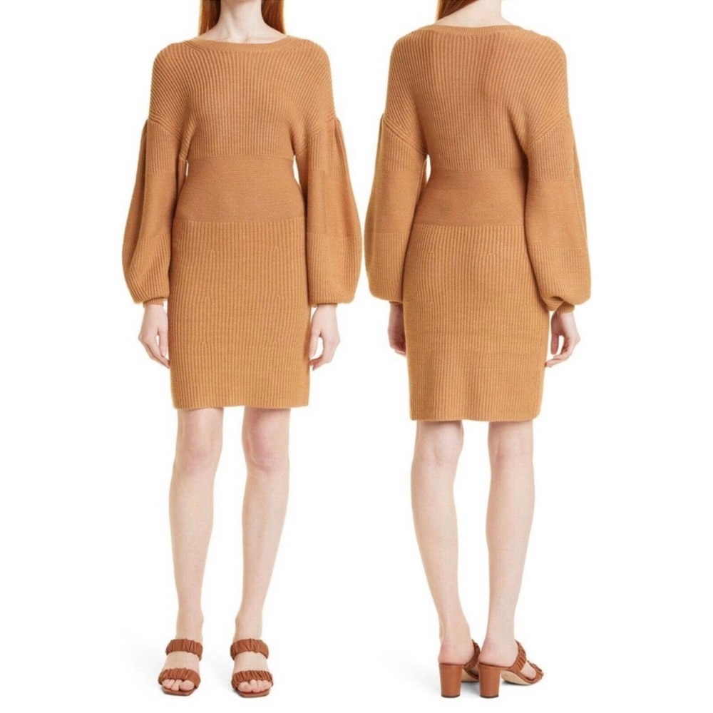 STAUD Merylbone Camel sweater dress | Size M | Knee Length Dress